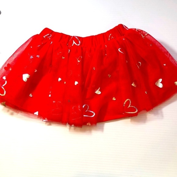 Source Unknown Other - TuTu Valentine Skirt Little Girl Size 24 months Red Silver Hearts 3 layers EUC